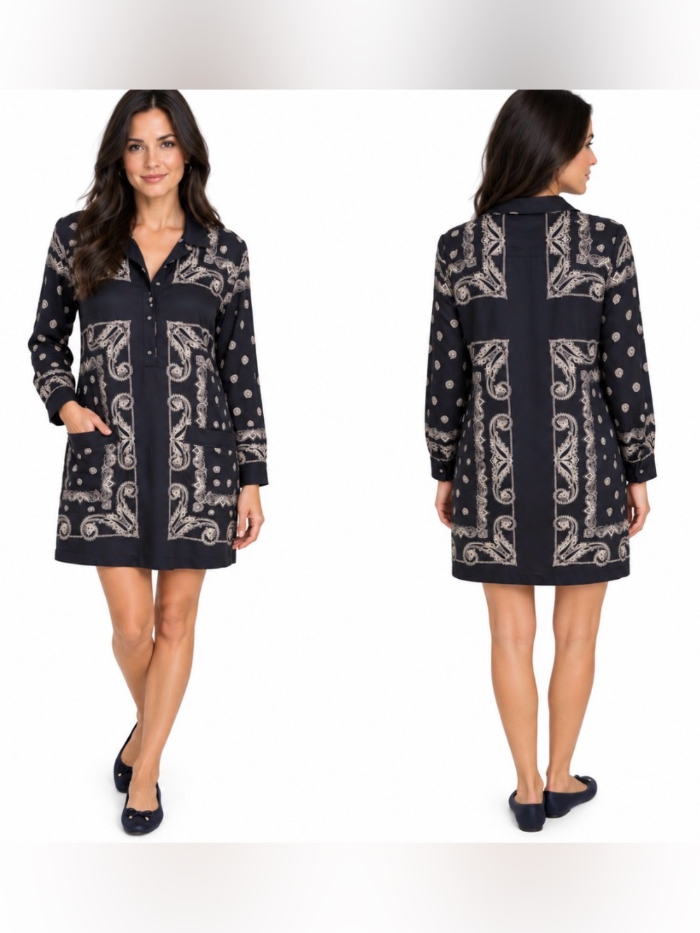 J. Crew Navy Paisley-Print Midi-Shift Dress